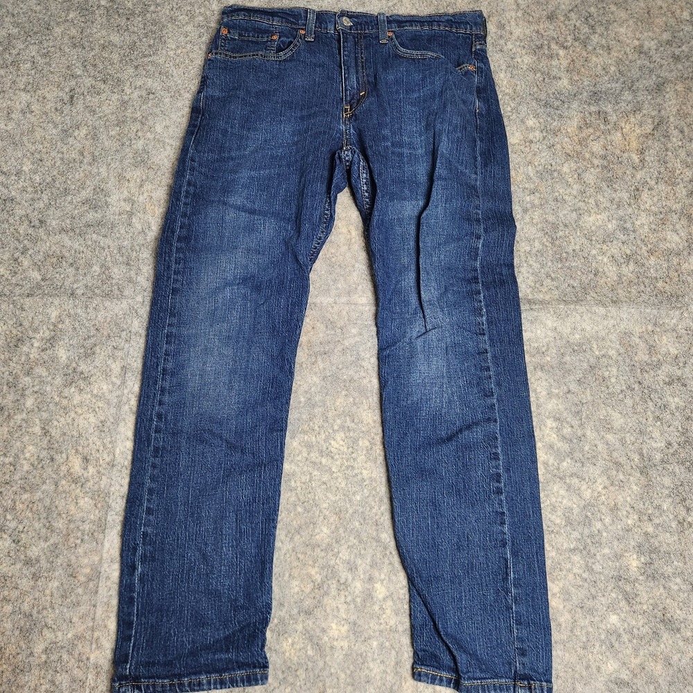 Levis 502 Slim Taper Jeans Men 33x30 Blue Dark Wash Denim Whiskers Skater Punk